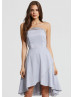 Gray Chiffon Beads Strapless Hi Low Prom Dress 